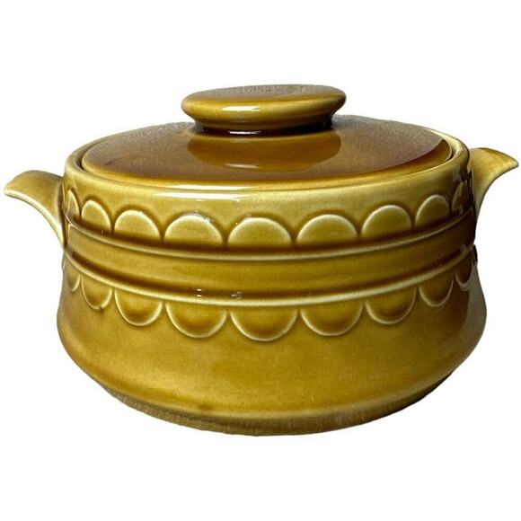 Vintage Brown Tan Glaze Covered Casserole Pot Crock Dish 7"x 3.5" - Picture 1 of 4